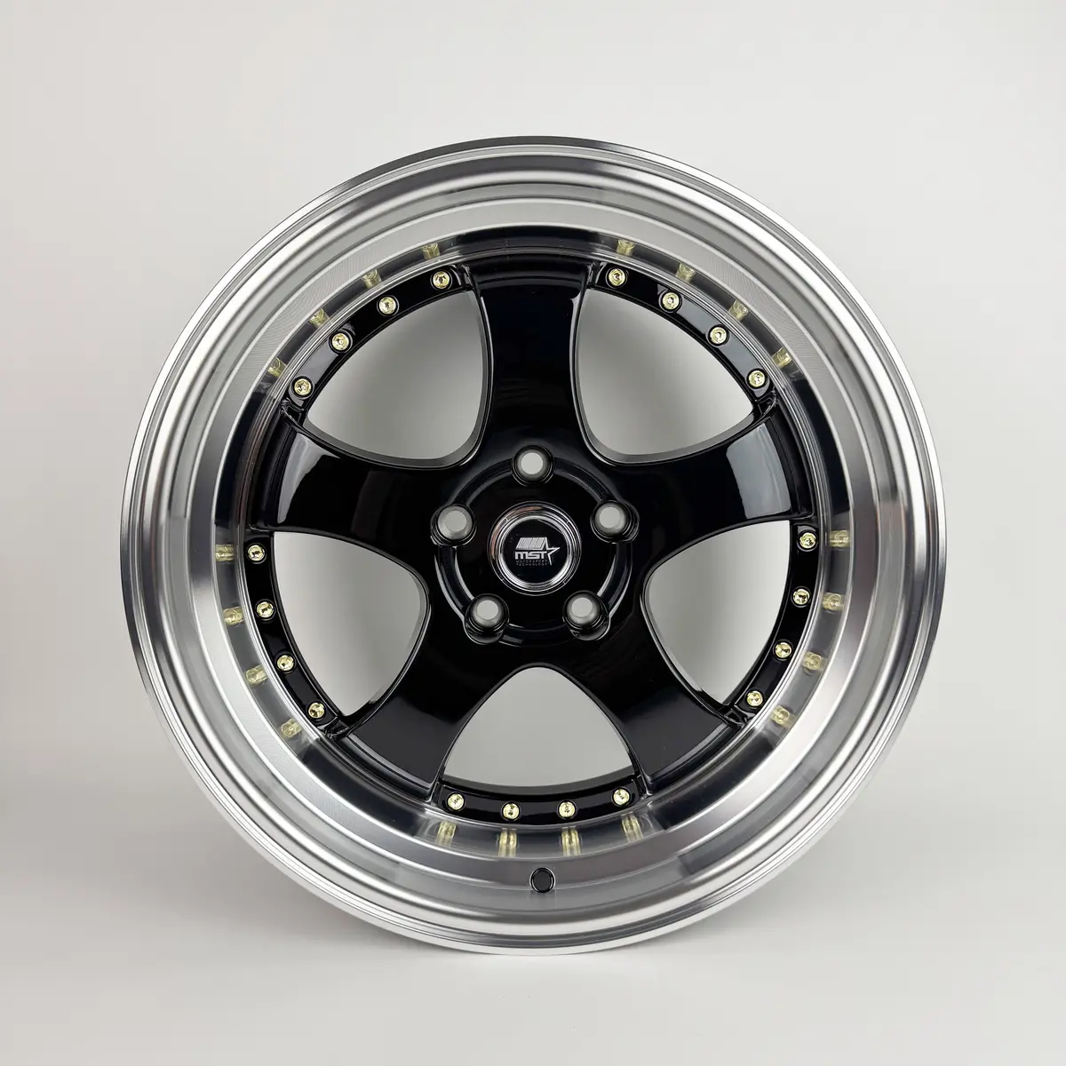 Mt07 - Black W/Machined Lip Gold Rivets - 18X8.5 5X114.3 Offset +20 1
