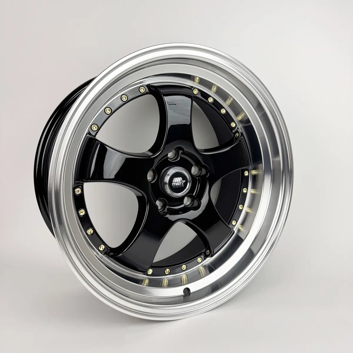 Mt07 - Black W/Machined Lip Gold Rivets - 18X8.5 5X114.3 Offset +20 2