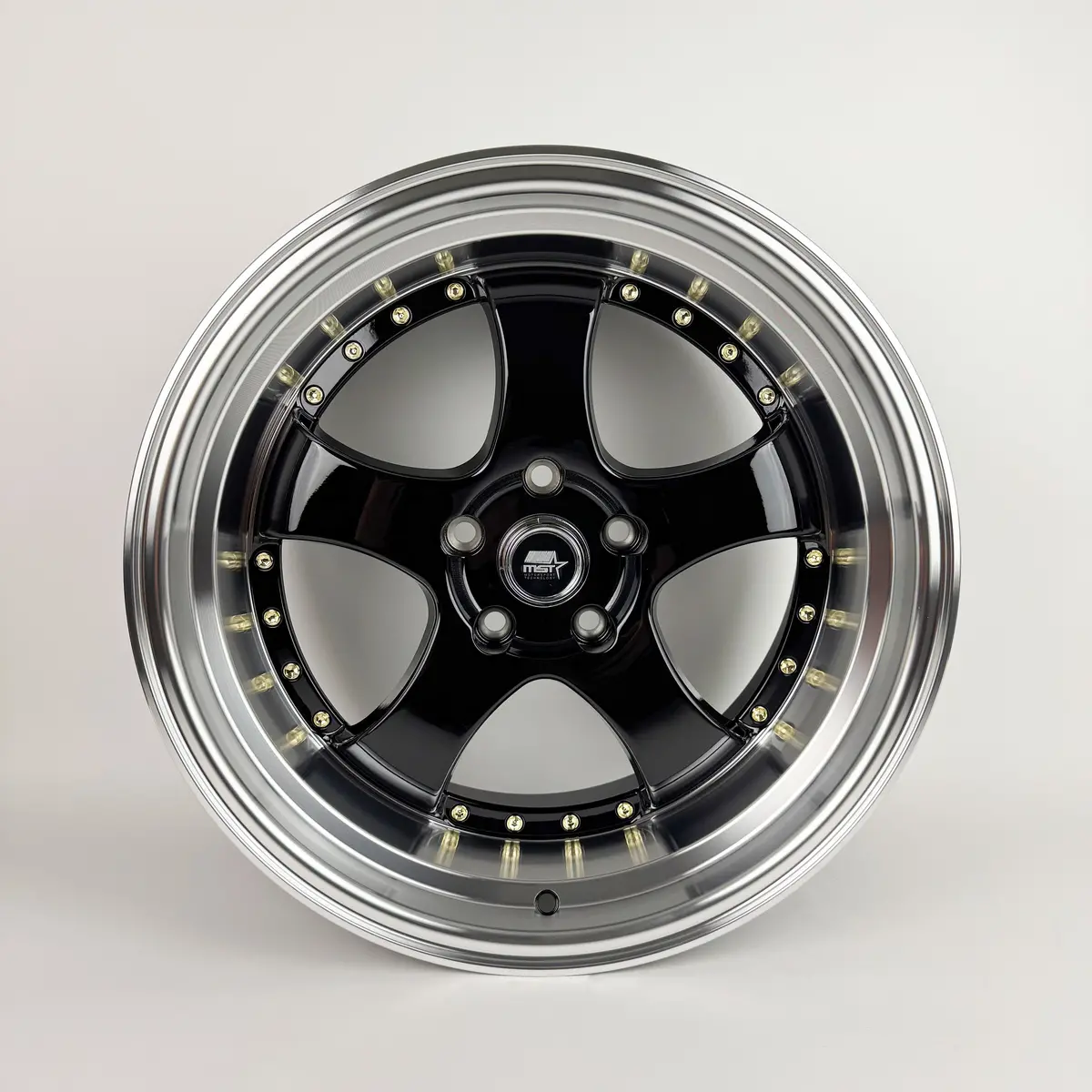 Mt07 - Black W/Machined Lip Gold Rivets - 18X9.5 5X114.3 Offset +20 1