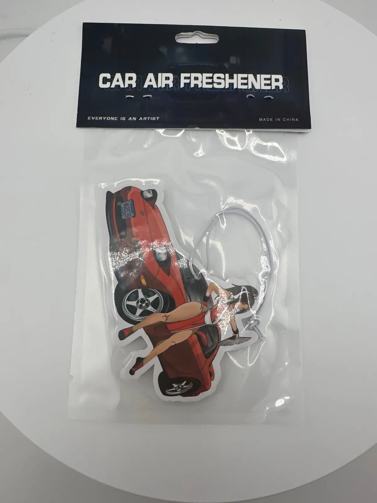 Red Car With Anime Girl With Fan Air Freshener 1