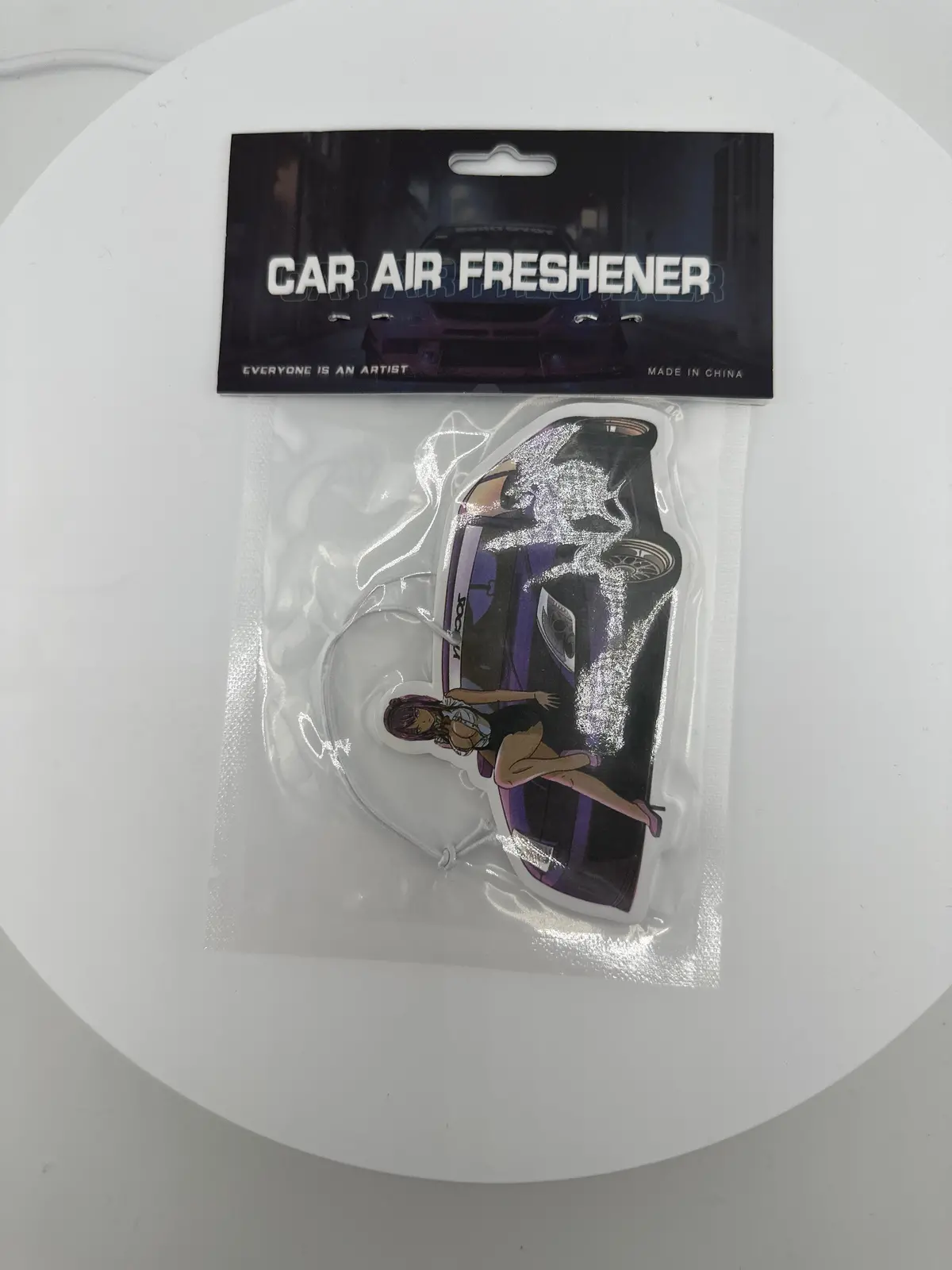 Pretty Anime Girl Sitting On Blue Car Air Freshener 1