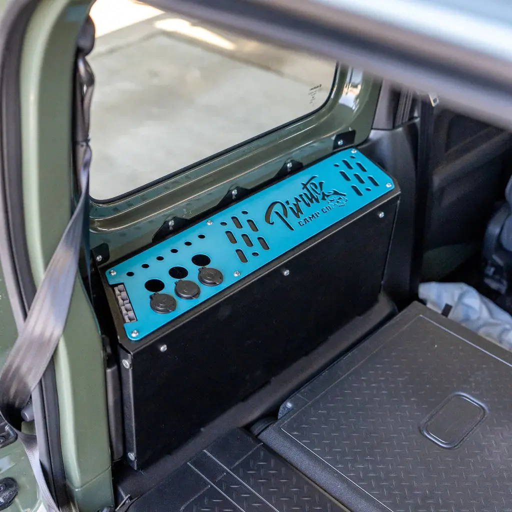 Pirate Camp Co Rear Cargo Bay Auxilary Battery Mount With Power Panel (Jimny Models 2018-Current Glx & Lite 3-Door) 1