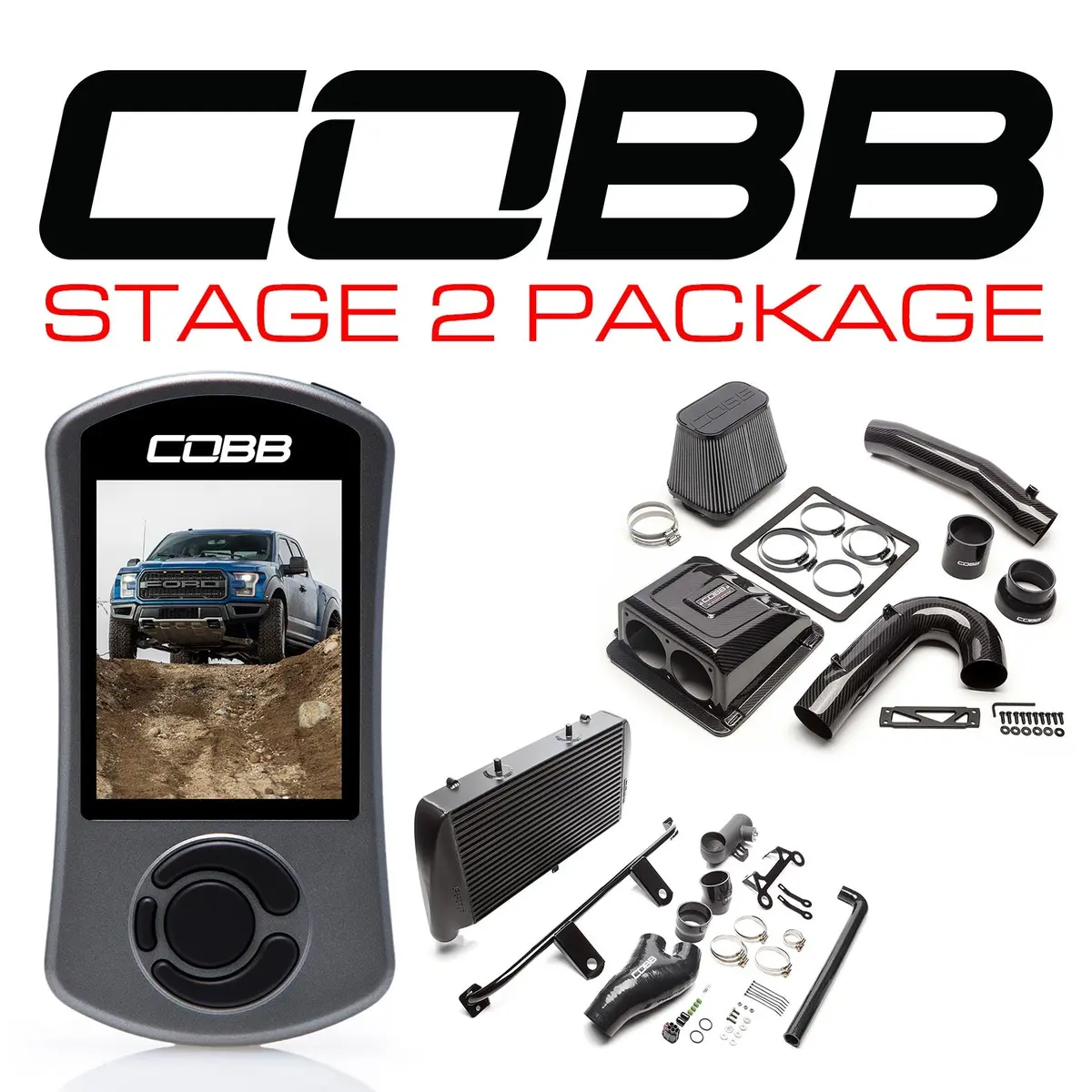 Cobb Tuning Stage 2 Redline Carbon Fiber Power Package (Black Intercooler) For 2017+ Ford F-150 Raptor 1