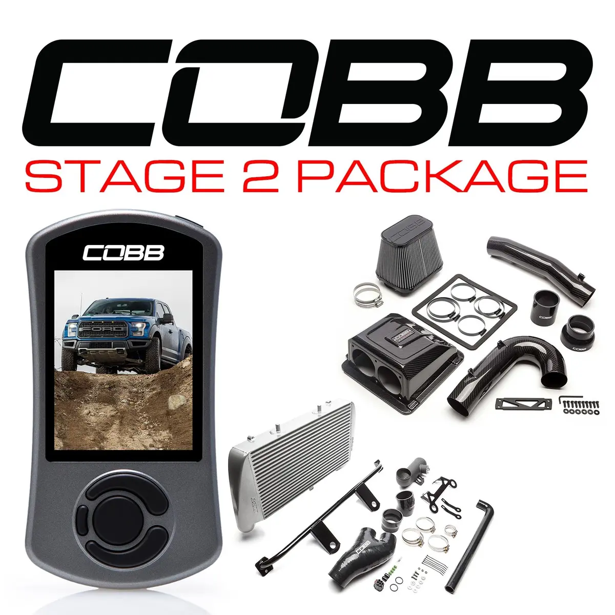Cobb Tuning Stage 2 Redline Carbon Fiber Power Package (Silver Intercooler) For 2017+ Ford F-150 Raptor 1
