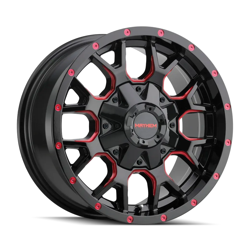 Mayhem Warrior 8015 Gloss Black Milled Prism Red 17X9 5-127/5-139.7 -12Mm 87Mm 1