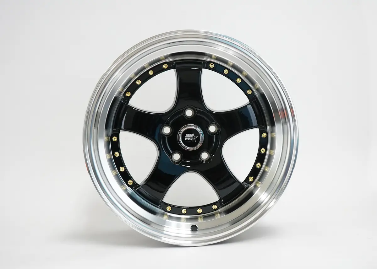 Mt07 - Black W/Machined Lip Gold Rivets - 17X9.0 5X114.3 Offset +20 1