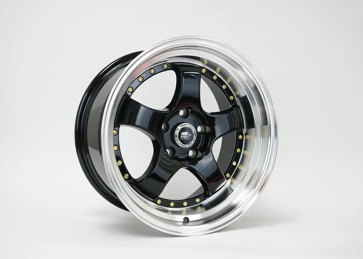 Mt07 - Black W/Machined Lip Gold Rivets - 17X9.0 5X114.3 Offset +20 2