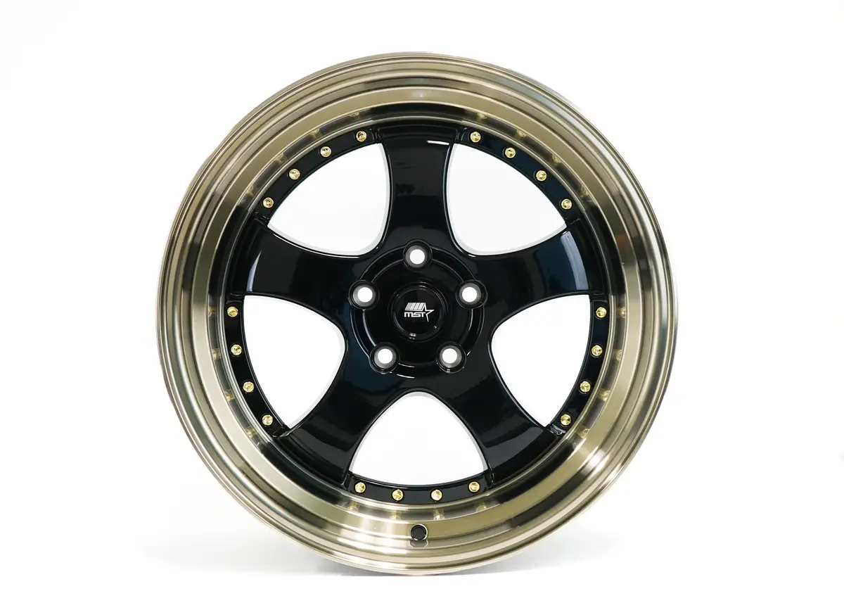 Mt07 - Gloss Black W/Bronze Machined Lip Gold Rivets - 18X8.5 5X114.3 Offset +20 1