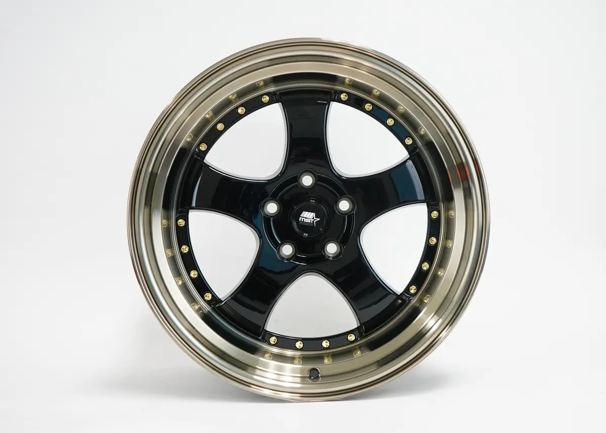 Mt07 - Gloss Black W/ Bronze Machined Lip Gold Rivets - 18X9.5 5X114.3 Offset +20 1