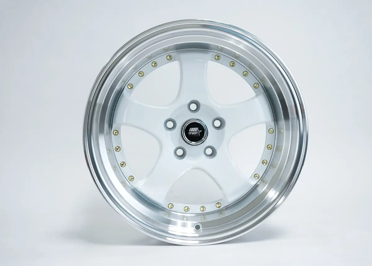 Mt07 - White W/Machined Lip Gold Rivets - 17X9.0 5X100 Offset +20 1