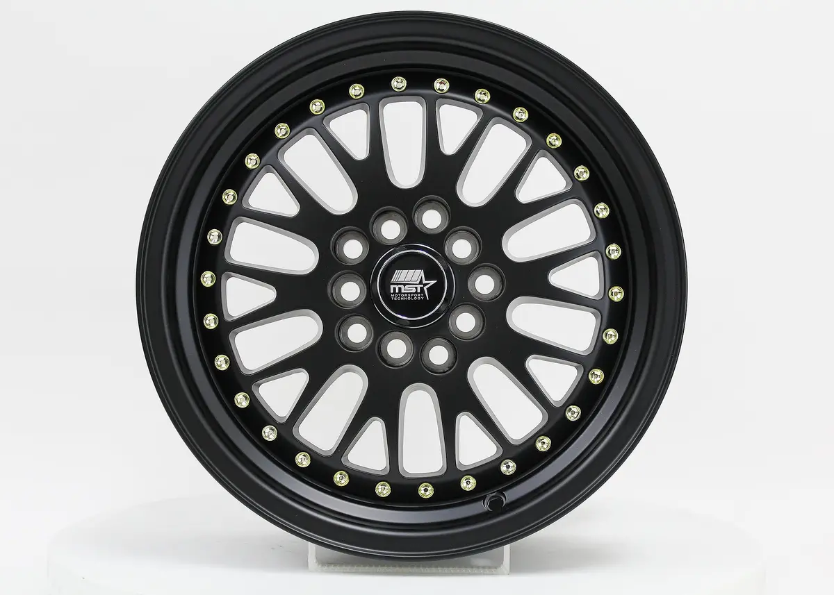 Mt10 - Matte Black W/Gold Rivets - 15X7.0 5X100/5X114.3 Offset +20 1