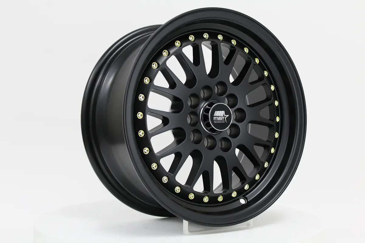 Mt10 - Matte Black W/Gold Rivets - 15X7.0 5X100/5X114.3 Offset +20 2