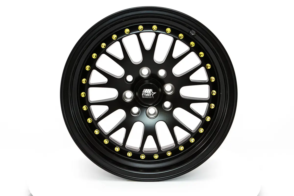 Mt10 - Matte Black W/Gold Rivets - 15X8.0 4X100/4X114.3 Offset +25 1