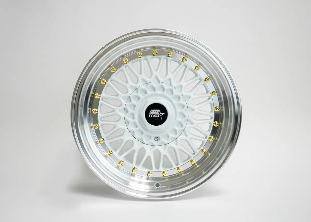 Mt13 - White W/ Machined Lip Gold Rivets  - 16X8.0 5X100/5X114.3 Offset +20 1