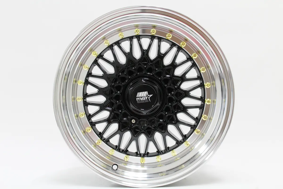Mt13 - Black W/ Machined Lip Gold Rivets - 16X8.0 4X100/4X114.3 Offset +20 1