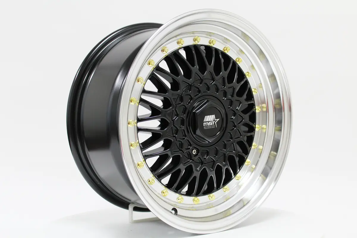Mt13 - Black W/ Machined Lip Gold Rivets - 16X8.0 4X100/4X114.3 Offset +20 2