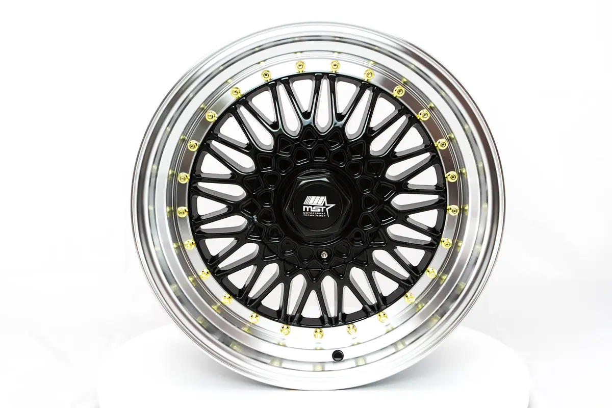Mt13 - Black W/Machined Lip Gold Rivets - 17X8.5 5X100/5X114.3 Offset +30 1