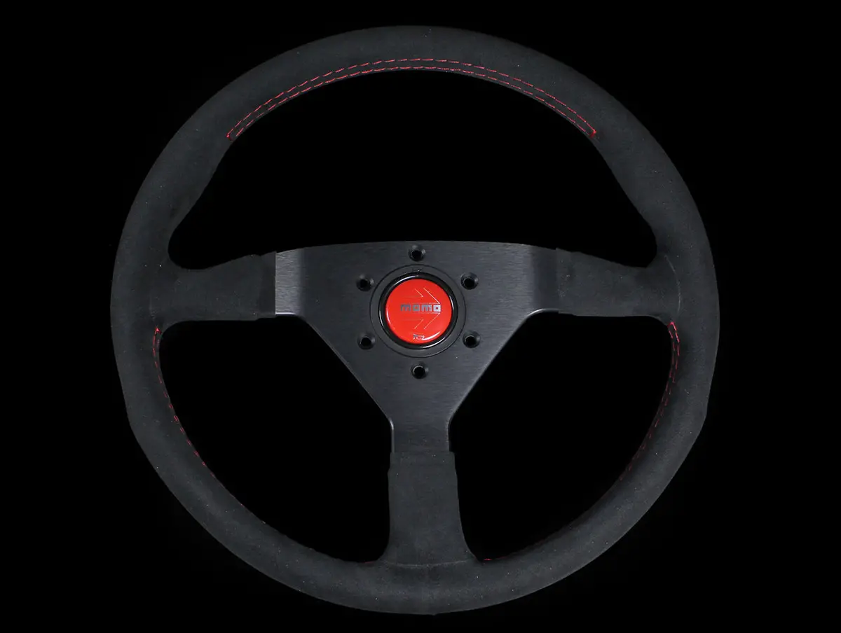 Momo Monte Carlo Steering Wheel - 350Mm Black Alcantara Suede W/ Red Stitching 1
