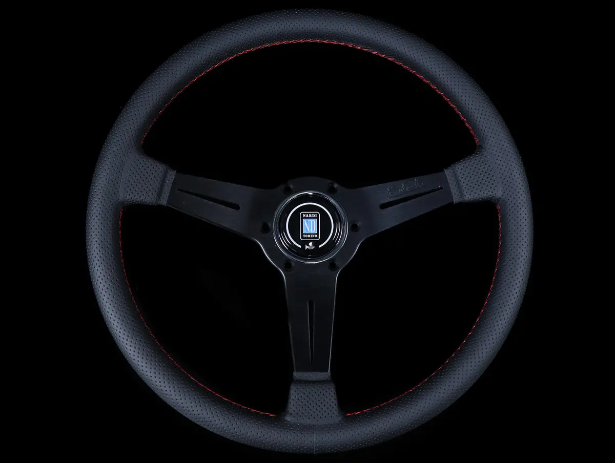 Nardi Classic 330Mm Steering Wheel - Black Perforated Leather / Red Stitch 1