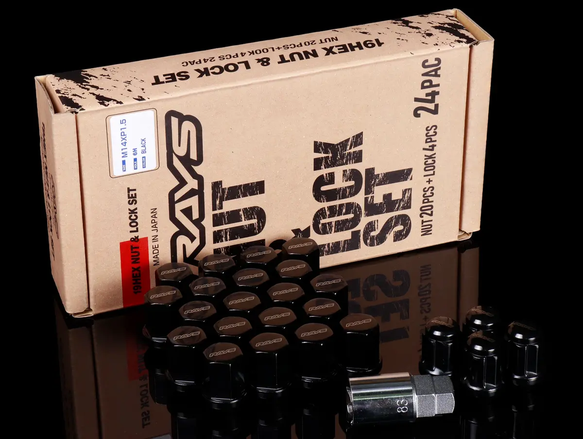 Rays 19 Hex L33 Lugnut And Lock Set 6H - Black - 14X1.5 1