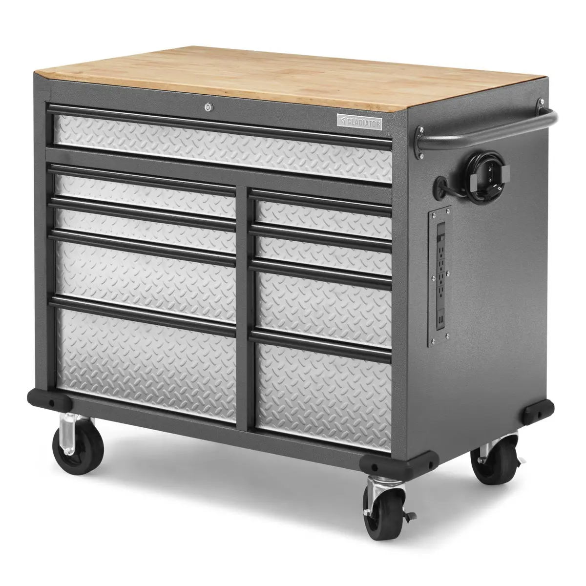 Premier 41 Inch 9-Drawer Mobile Tool Workbench With Solid Wood Top 1