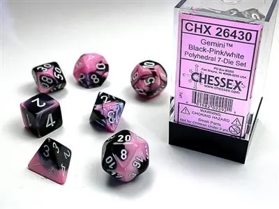 Gemini® Polyhedral Black-Pink/White 7-Die Set 1