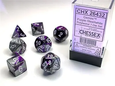 Gemini® Polyhedral Purple-Steel/White 7-Die Set 1