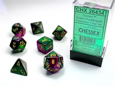 Gemini® Polyhedral Green-Purple/Gold 7-Die Set 1