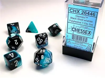 Gemini® Polyhedral Black-Shell/White 7-Die Set 1
