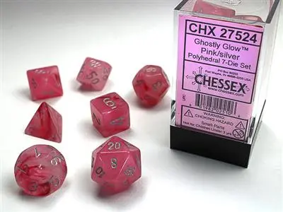 Ghostly Glow™ Polyhedral Pink/Silver 7-Die Set 1