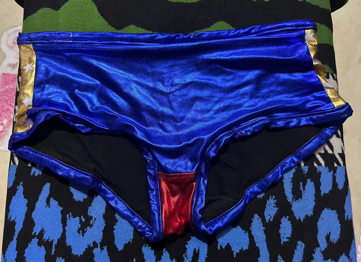 Dude Where's My Pants? Hot Pants - Metallic Blue, Red & Gold 1