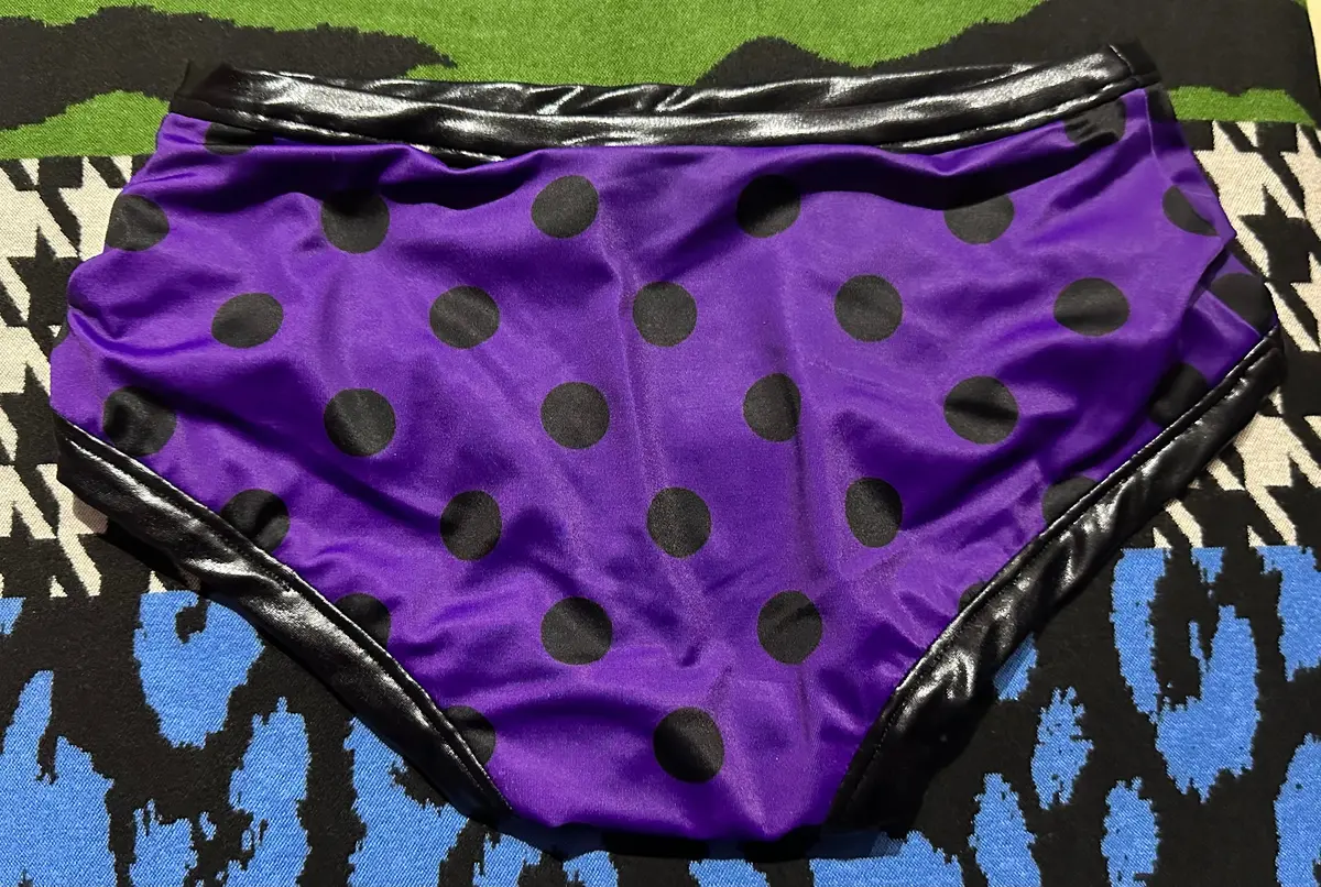 Dude Where's My Pants? Hot Pants - Purple Black Polka Dot Slash 1