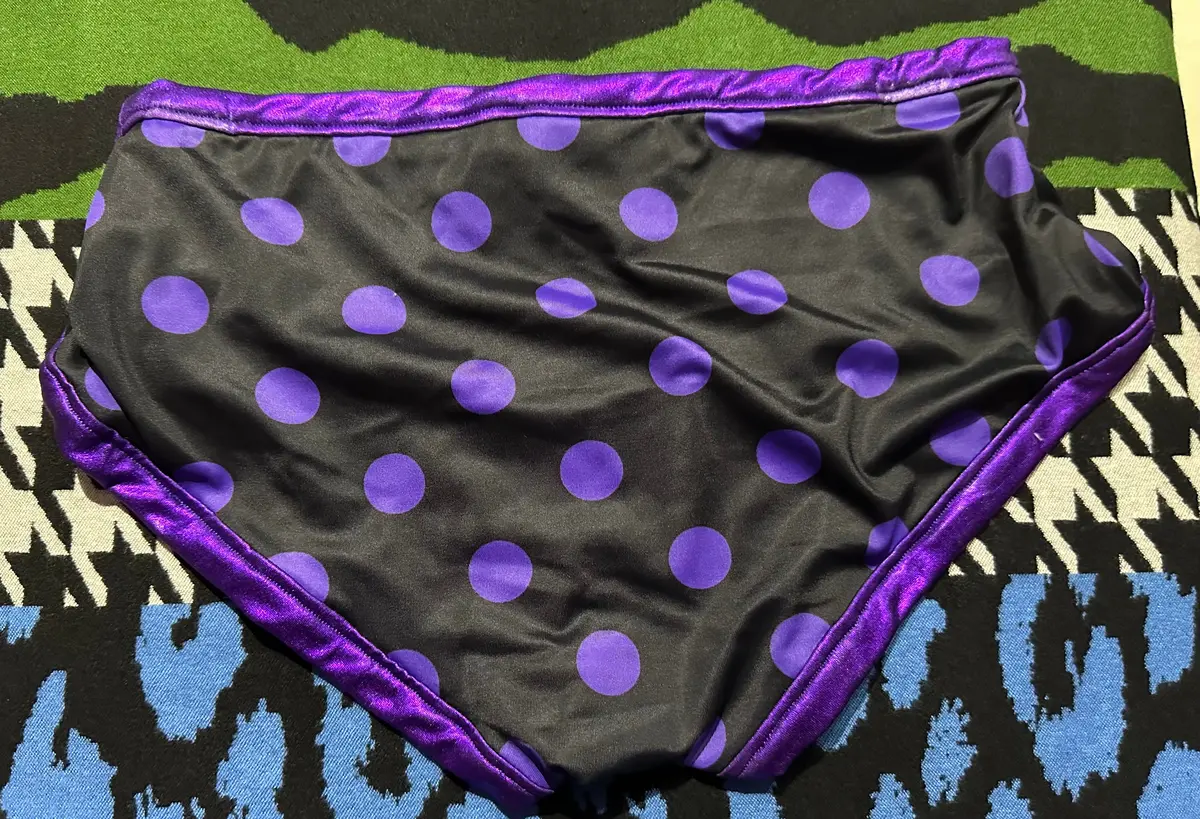 Dude Where's My Pants? Hot Pants - Black Purple Polka Dot Slash 1