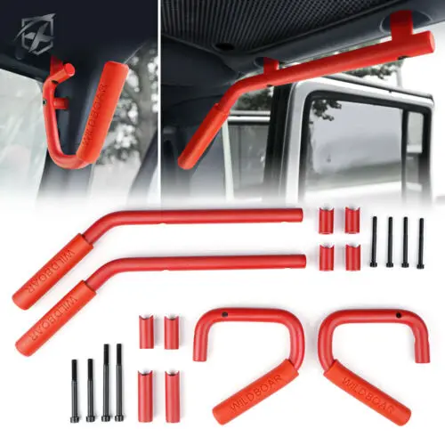 Trail Ops Red Front And Rear Steel Entry Handles Jk/Jku Jeep Wrangler 1