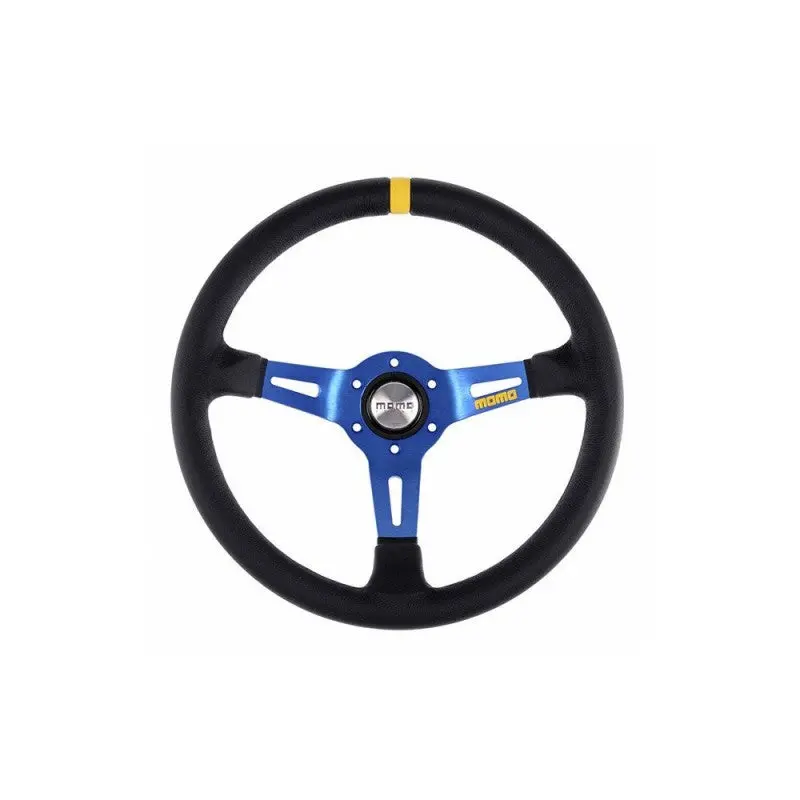 Volante Momo 350 Mm Piel Negra Y Azul Mod.03 1