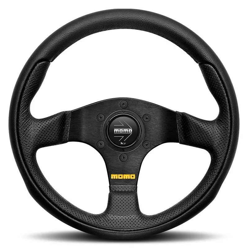 Volante Momo Team 300 Mm Cuero Perforado Negro 1