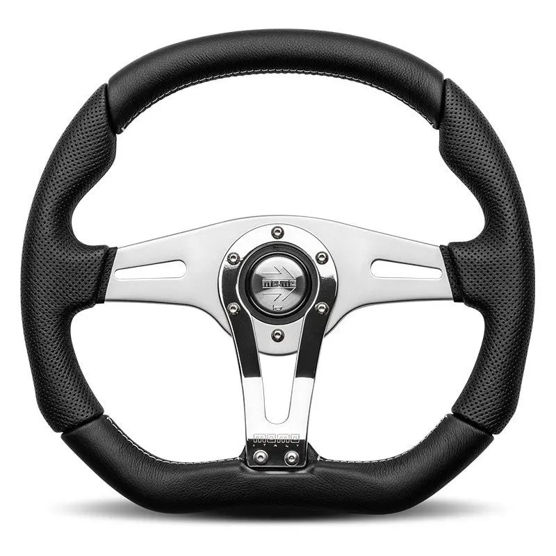 Volante Momo Trek R 350 Mm Cuero Negro Perforado 1