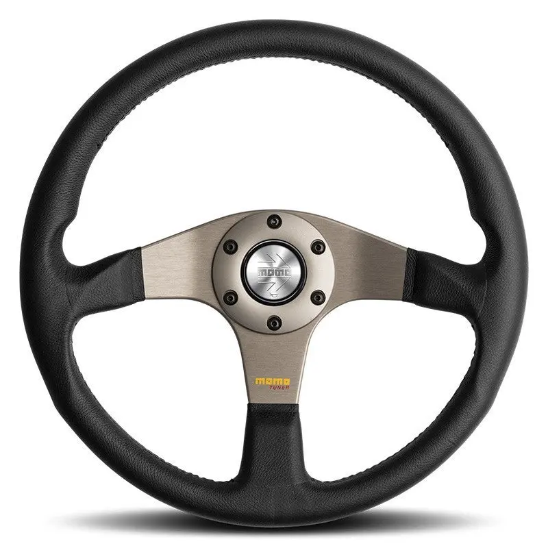 Volante Momo Tuner Plata 320Mm Piel Negra 1
