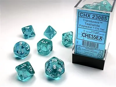 Translucent Polyhedral Teal/White 7-Die Set 1